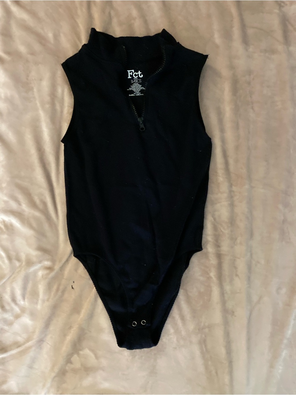 Fct Sleeveless Black Zip-Front Bodysuit